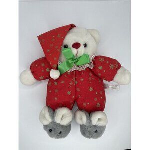 Vintage House of Lloyd 1991 Christmas Teddy Bear Plush Glow In The Dark Slippers